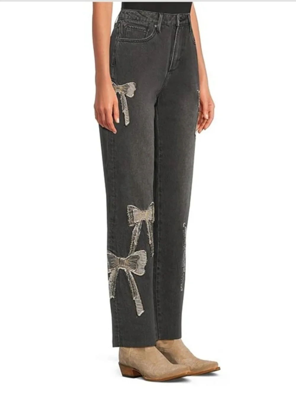 NWT Driftwood Royce Denim Patchwork Bow Straight Leg Jean - Picture 2 of 13